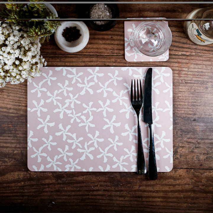 SALE - Pink Jasmine Placemat and Coaster Set