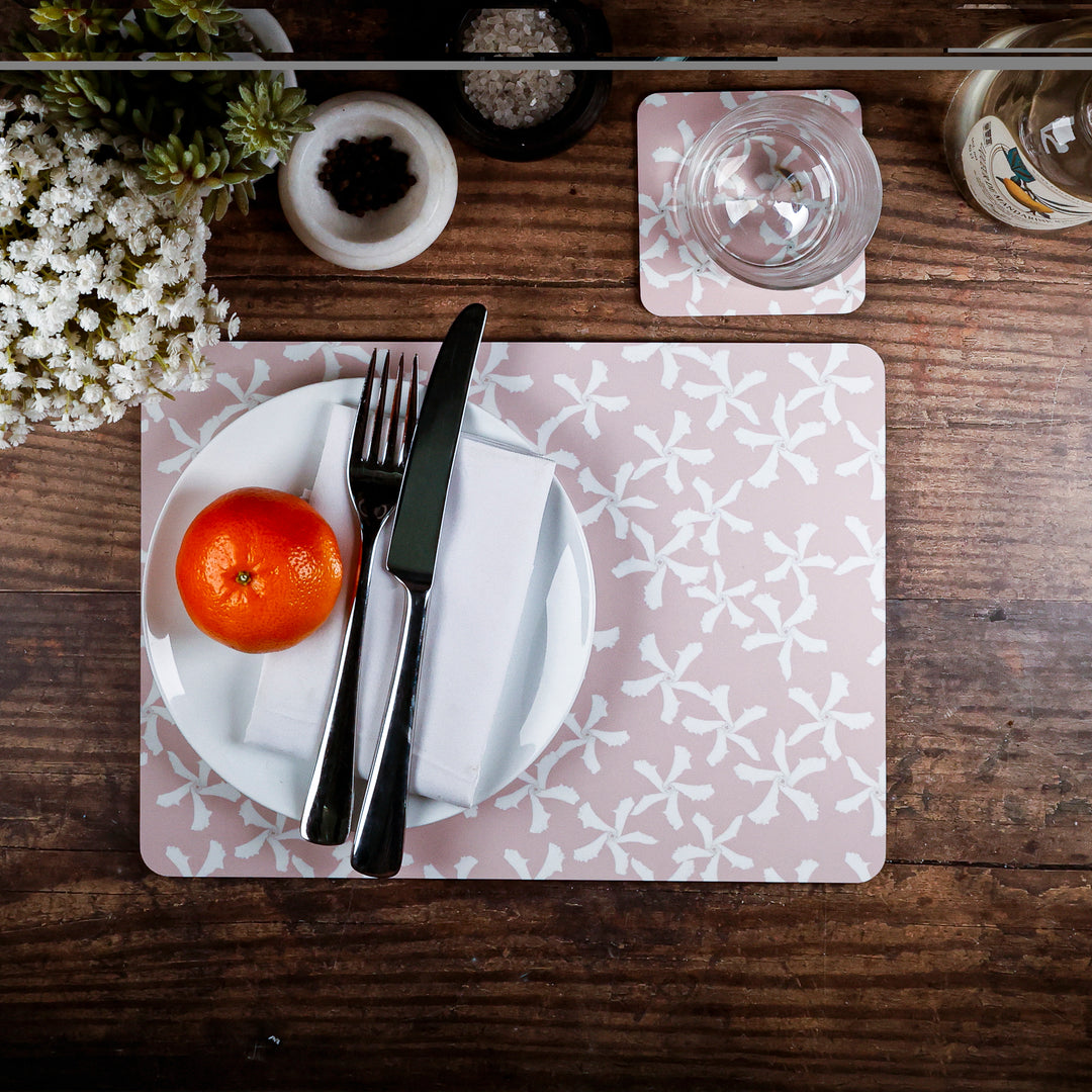 SALE - Pink Jasmine Placemat and Coaster Set
