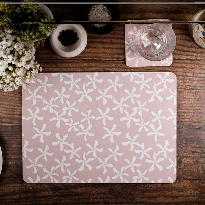 SALE - Pink Jasmine Placemat and Coaster Set