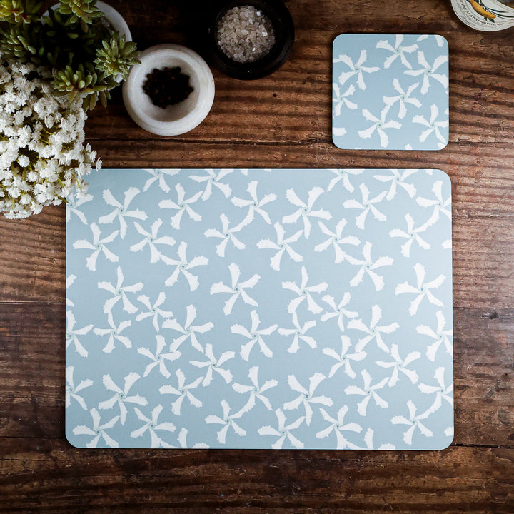 SALE - Pale Blue Jasmine Placemat and Coaster Set