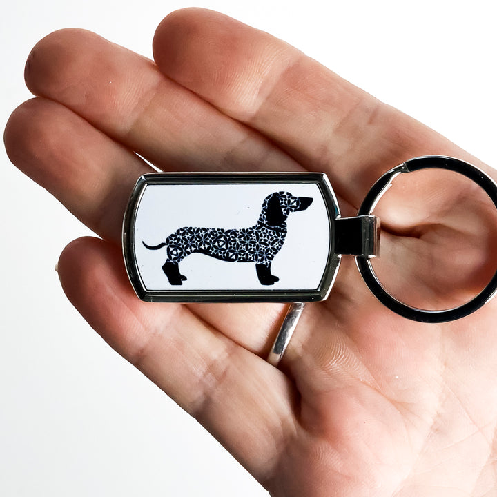 Black Dachshund Dog on White Keyring