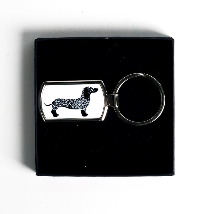 Black Dachshund Dog on White Keyring