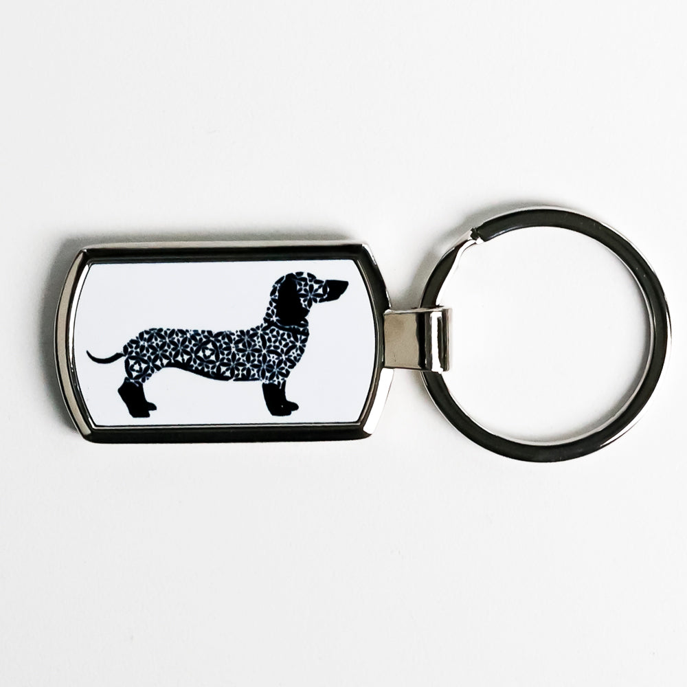 Black Dachshund Dog on White Keyring