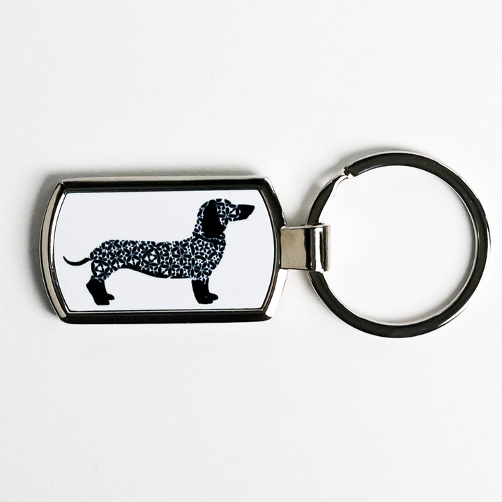 Black Dachshund Dog on White Keyring