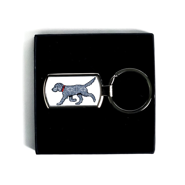 Black Labradoodle Dog on White Keyring
