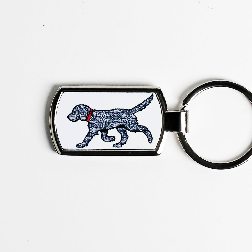 Black Labradoodle Dog on White Keyring