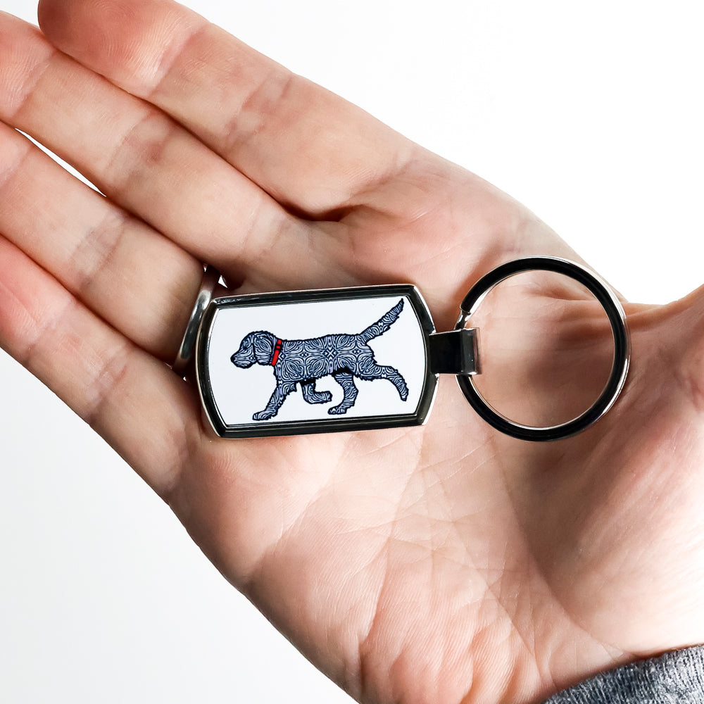 Black Labradoodle Dog on White Keyring