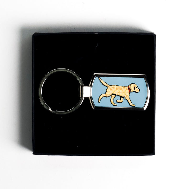 SALE - Golden Labradoodle Dog on Grey/Blue Keyring