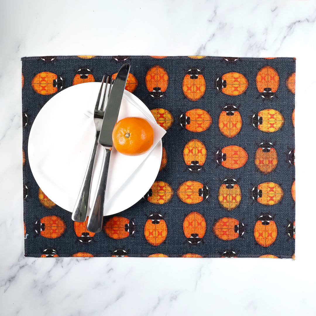 Ladybirds Fabric Placemat - Red Orange Grey