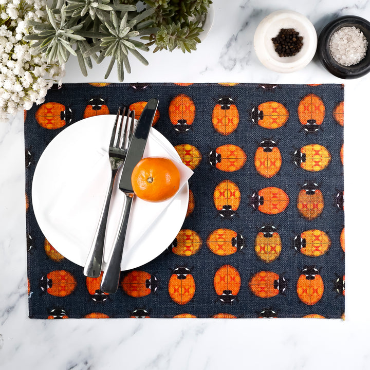 Ladybirds Fabric Placemat - Red Orange Grey
