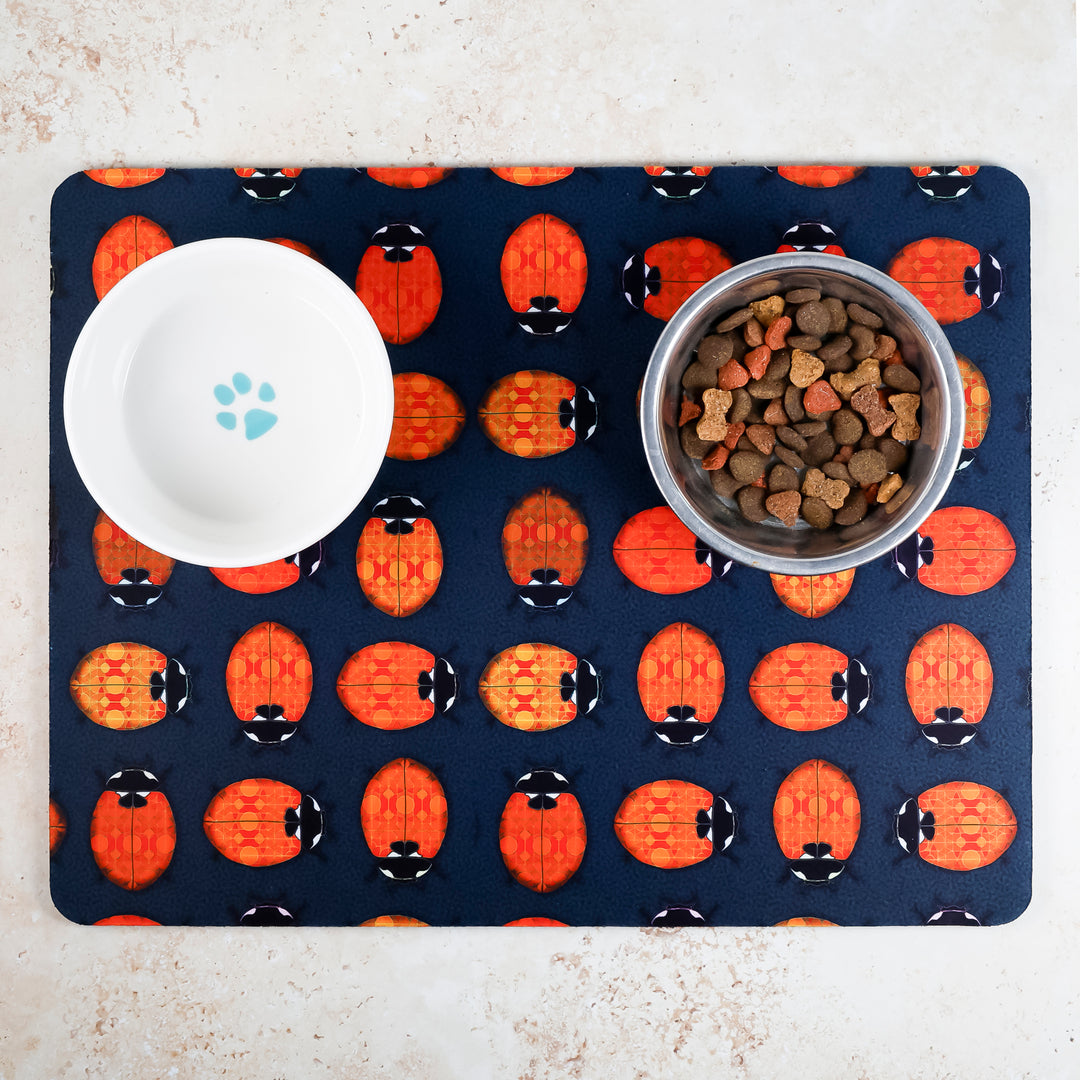 SALE - Orange/Red Lanternbugs/Ladybirds Large Pet Food Mat