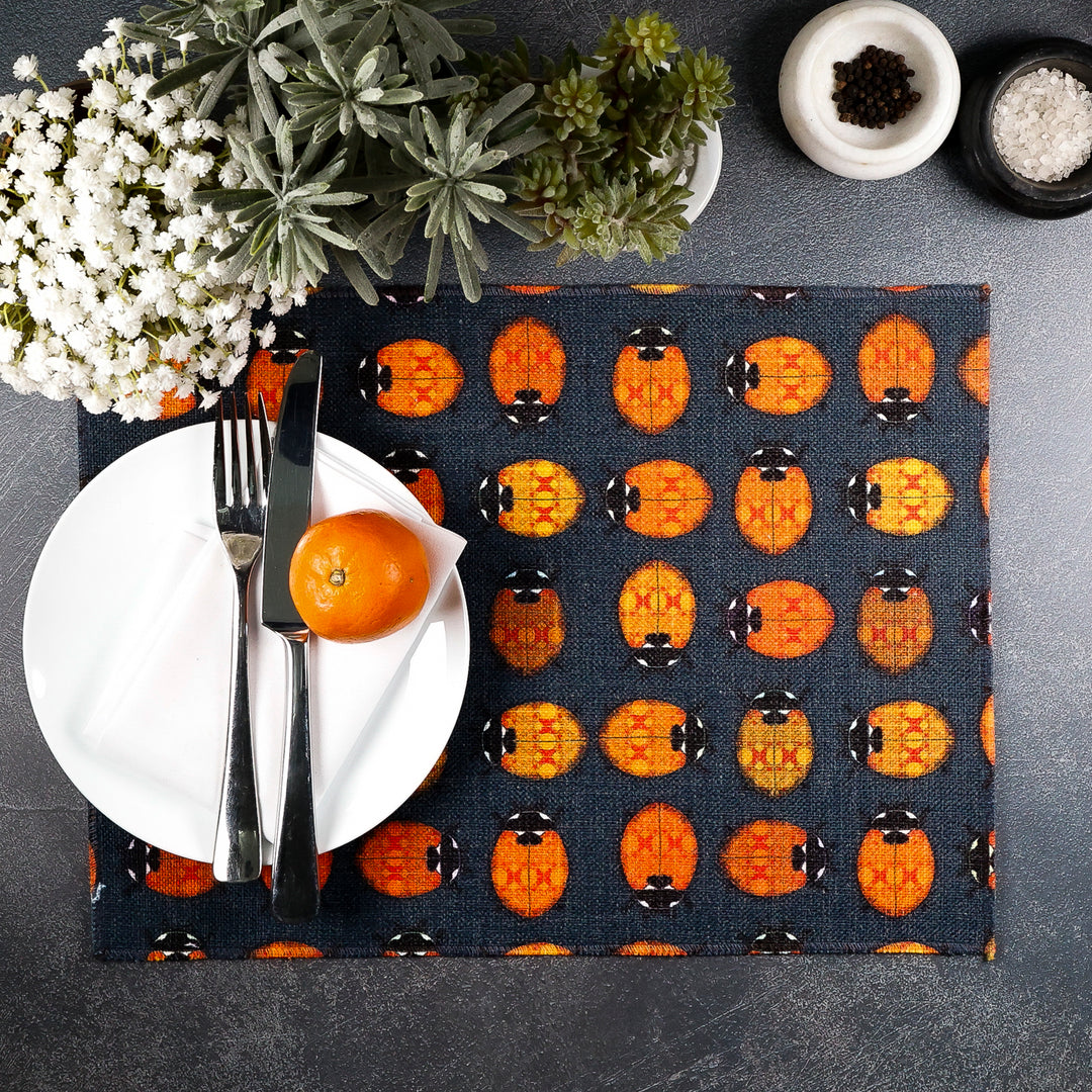 Ladybirds Fabric Placemat - Red Orange Grey