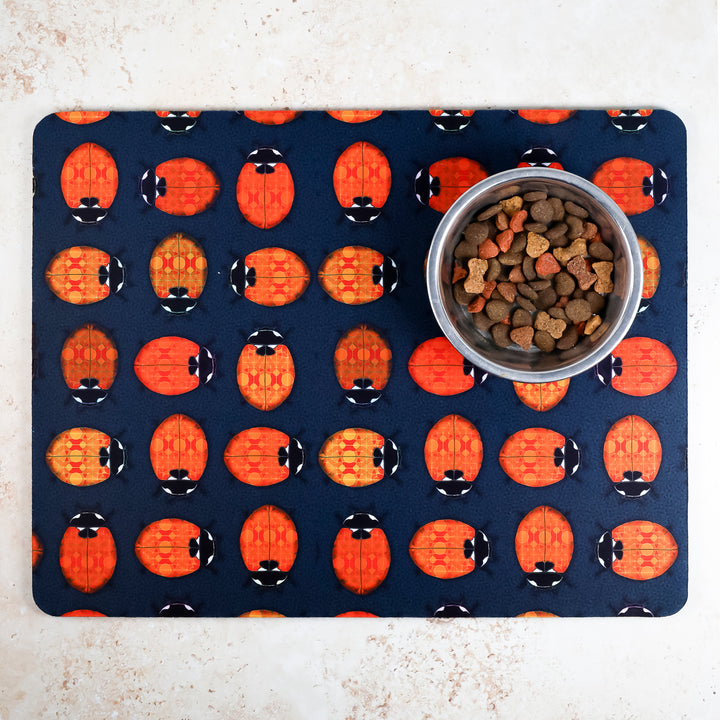SALE - Orange/Red Lanternbugs/Ladybirds Large Pet Food Mat