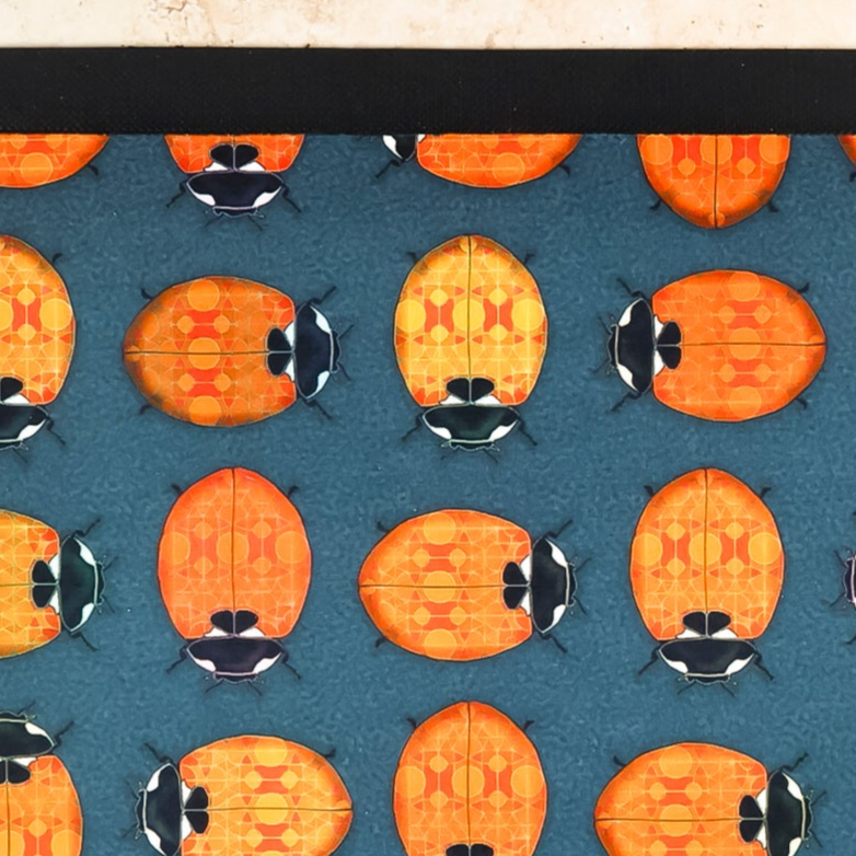 Lanternbugs Geometric Pet Food Mat - Red Orange &amp; Steel Grey