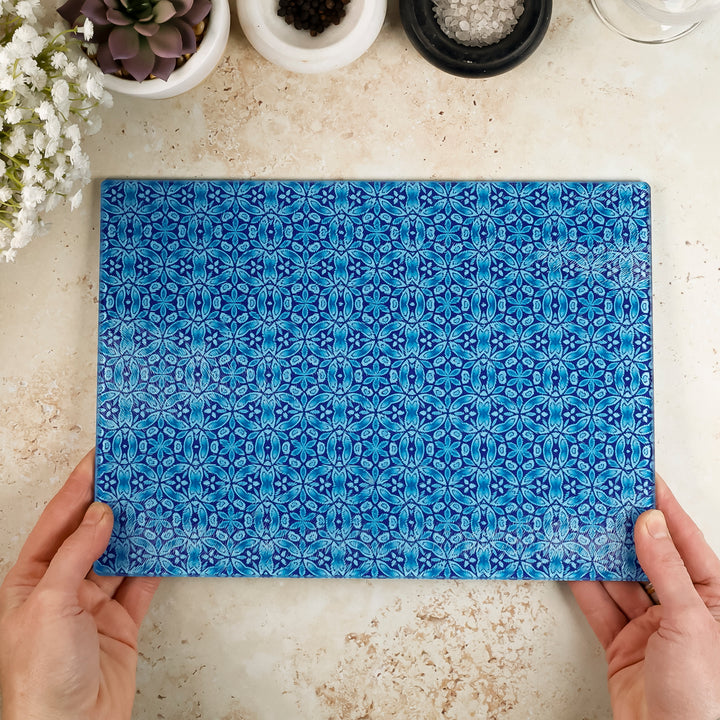 SALE -  Liberty Dark Blue Flower Worktop Protector (large rectangular/textured)