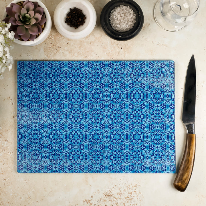 SALE -  Liberty Dark Blue Flower Worktop Protector (large rectangular/textured)