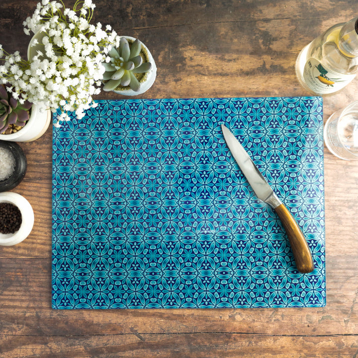 SALE -  Liberty Dark Blue Flower Worktop Protector (large rectangular/textured)