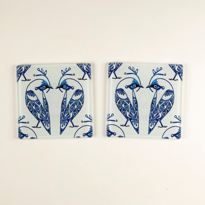 SALE - Set of 2x Glass Lovebirds Coasters