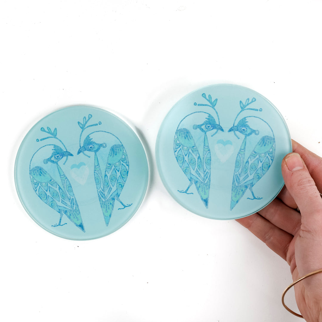 Pale Blue Lovebirds Coaster