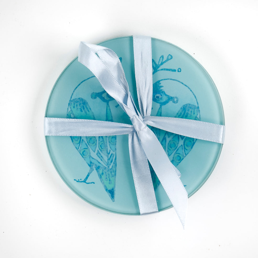 Pale Blue Lovebirds Coaster