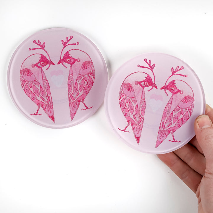 Pink Lovebirds Coaster