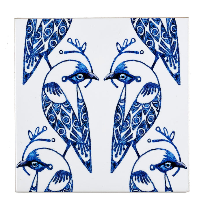 Lovebirds Tile - Blue &amp; White