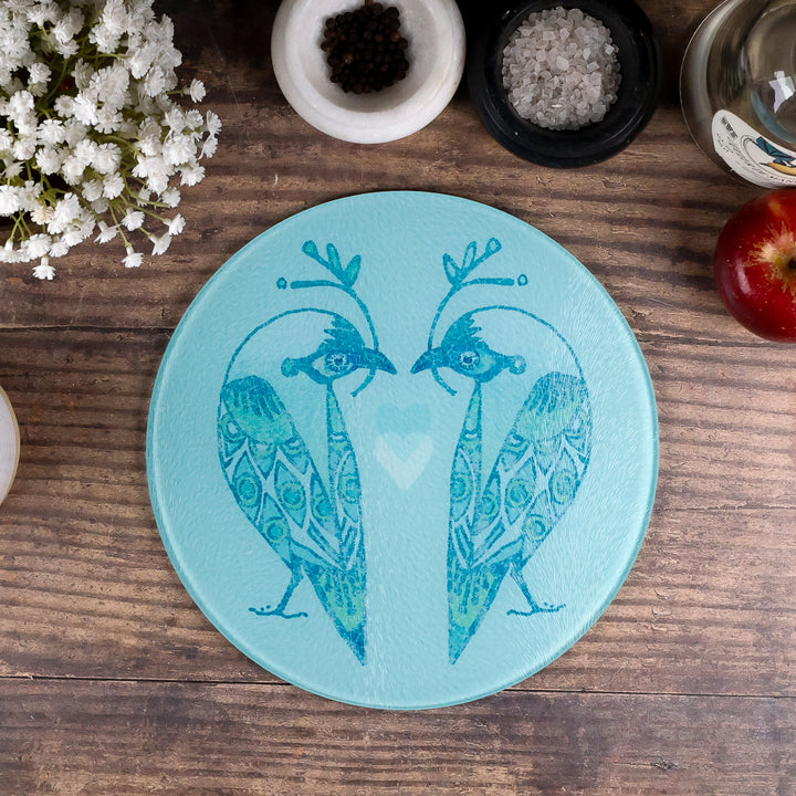 Turquoise Lovebirds Chopping Board (circular)