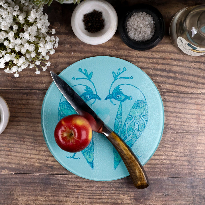 Turquoise Lovebirds Chopping Board (circular)