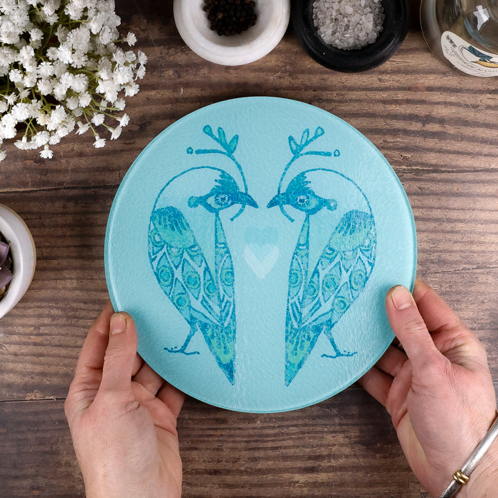 Turquoise Lovebirds Chopping Board (circular)