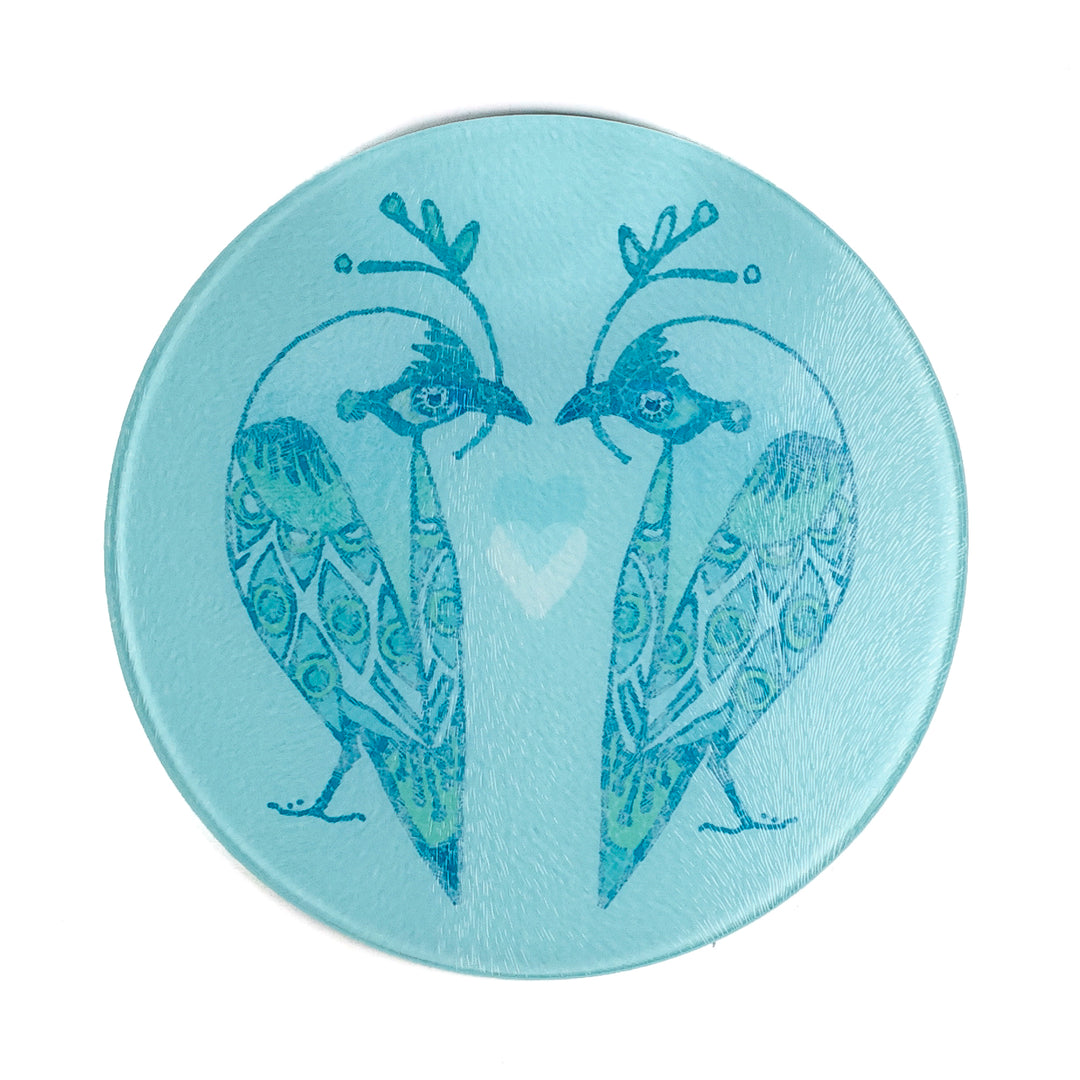 Turquoise Lovebirds Chopping Board (circular)