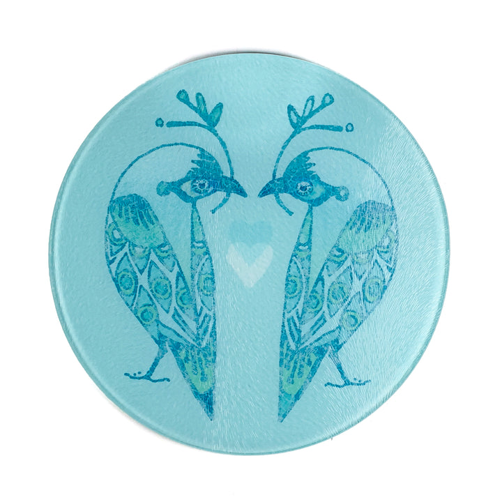 Turquoise Lovebirds Chopping Board (circular)