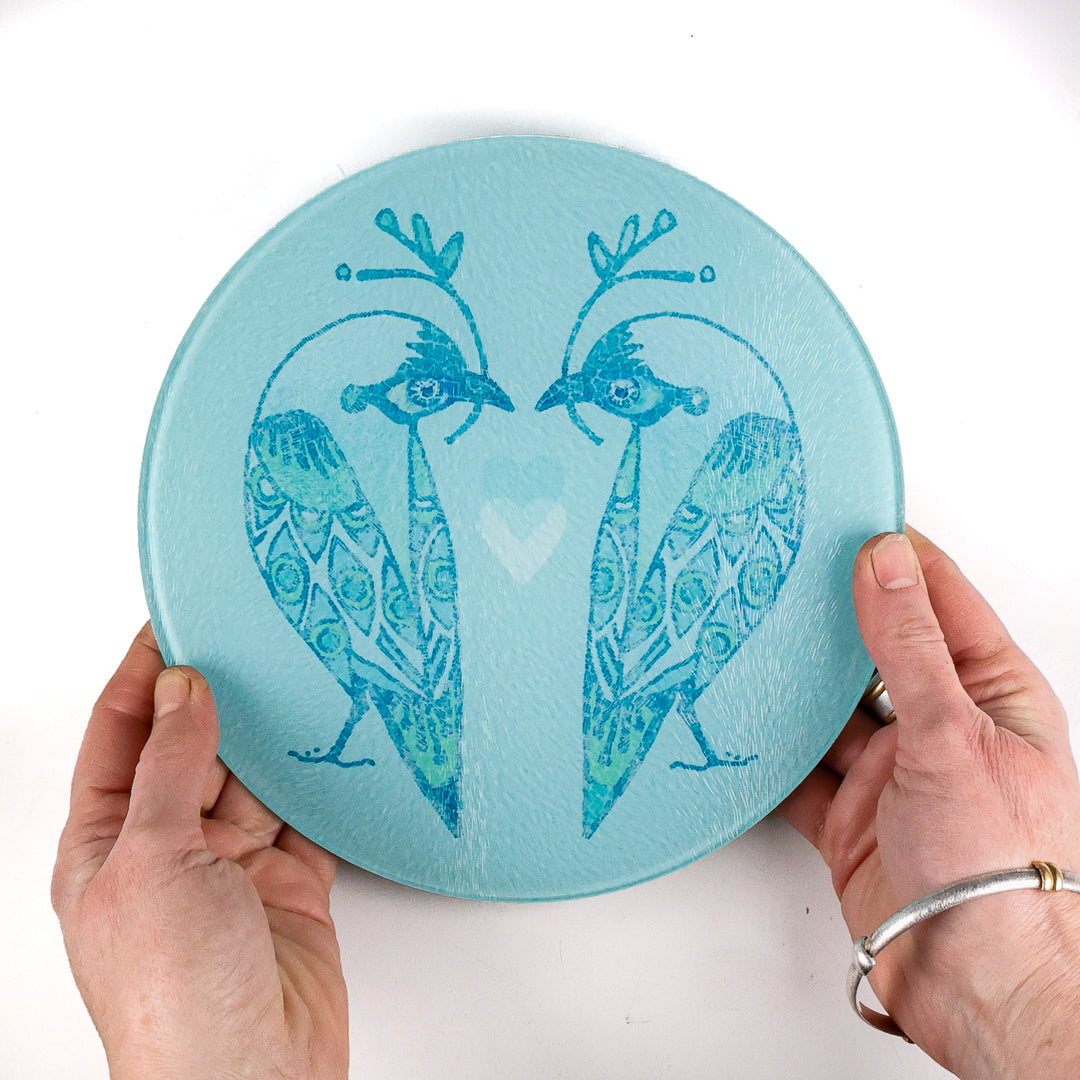 Turquoise Lovebirds Chopping Board (circular)