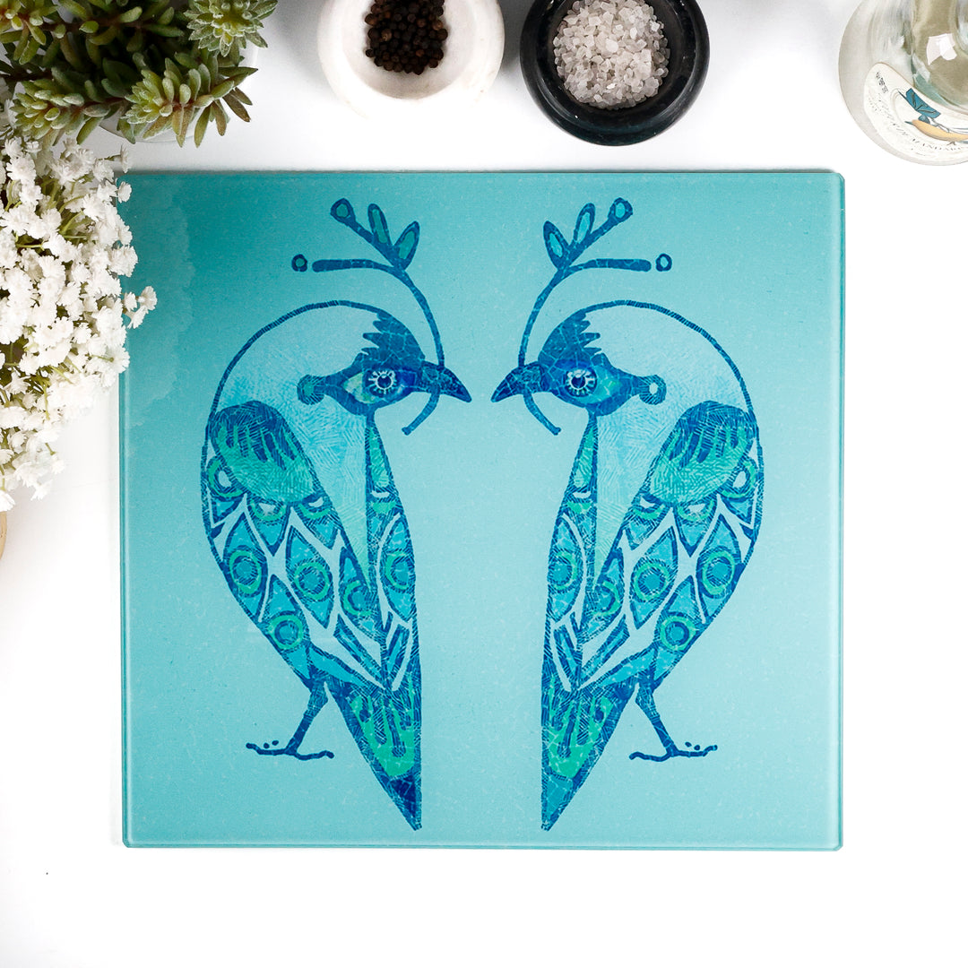 Turquoise Lovebirds Worktop Protector