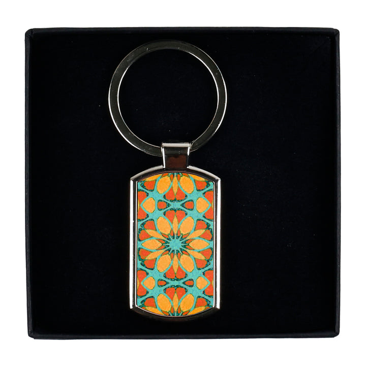 Moroccan Flower Millefiori Keyring - Orange &amp; Teal
