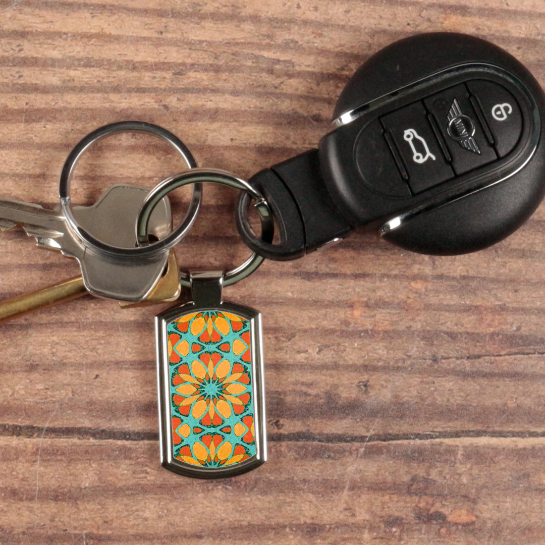 Moroccan Flower Millefiori Keyring - Orange &amp; Teal
