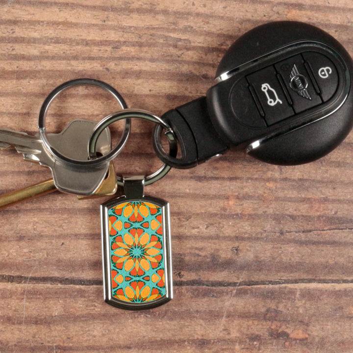 Moroccan Flower Millefiori Keyring - Orange &amp; Teal