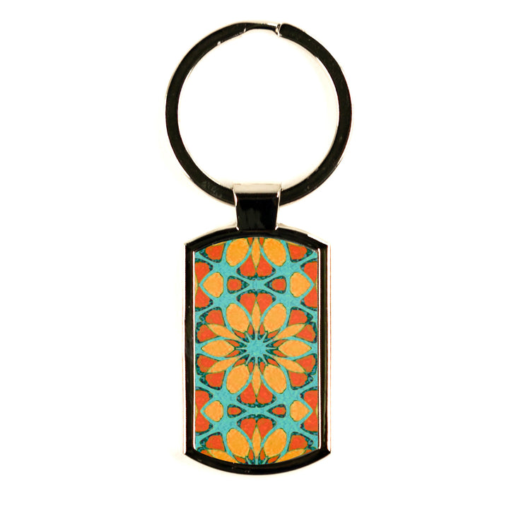 Moroccan Flower Millefiori Keyring - Orange &amp; Teal