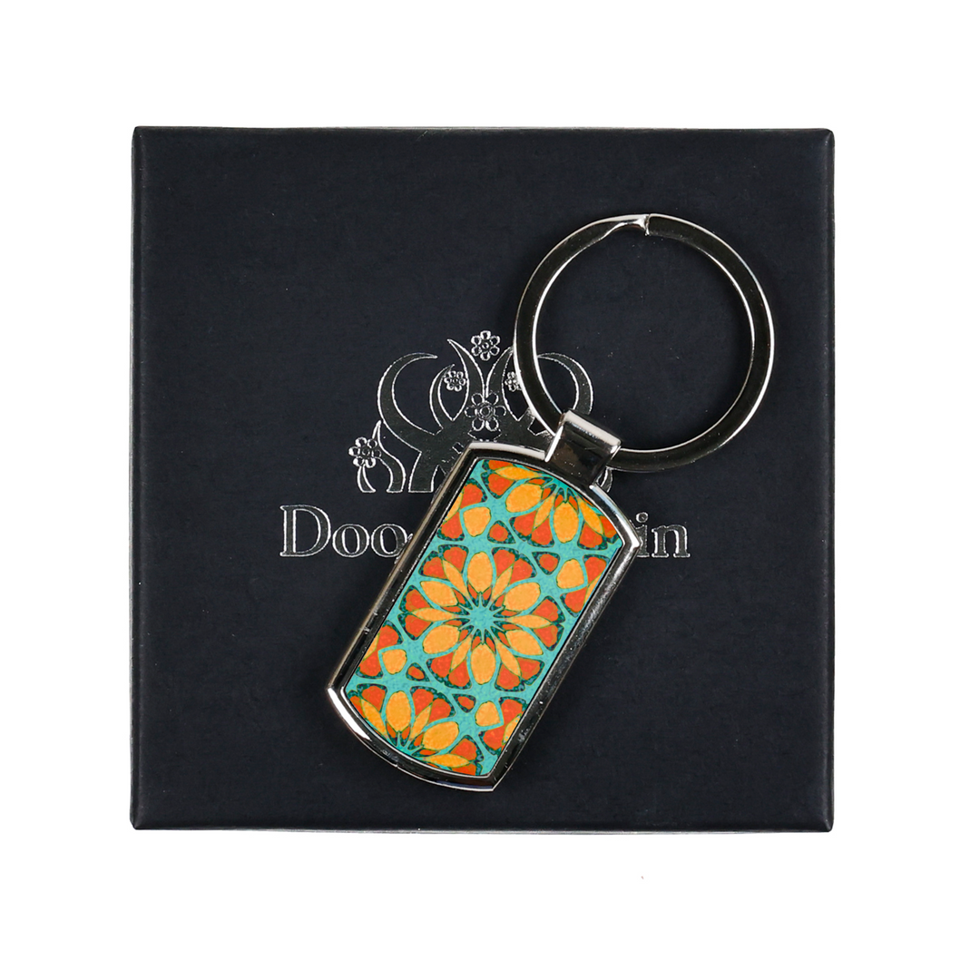 Moroccan Flower Millefiori Keyring - Orange &amp; Teal