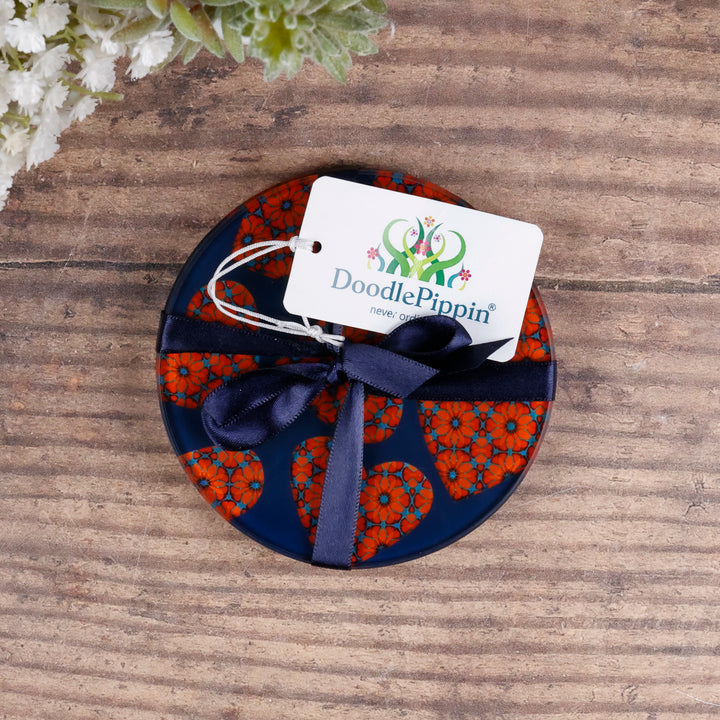Moroccan Flower Hearts Coasters - Red Orange Blue