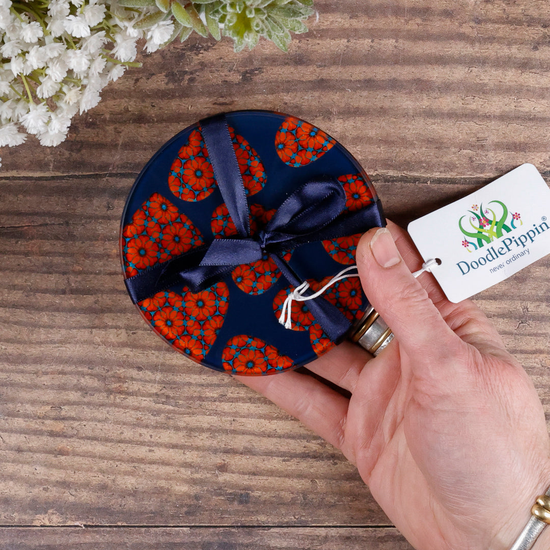 Moroccan Flower Hearts Coasters - Red Orange Blue