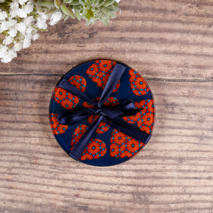 Moroccan Flower Hearts Coasters - Red Orange Blue