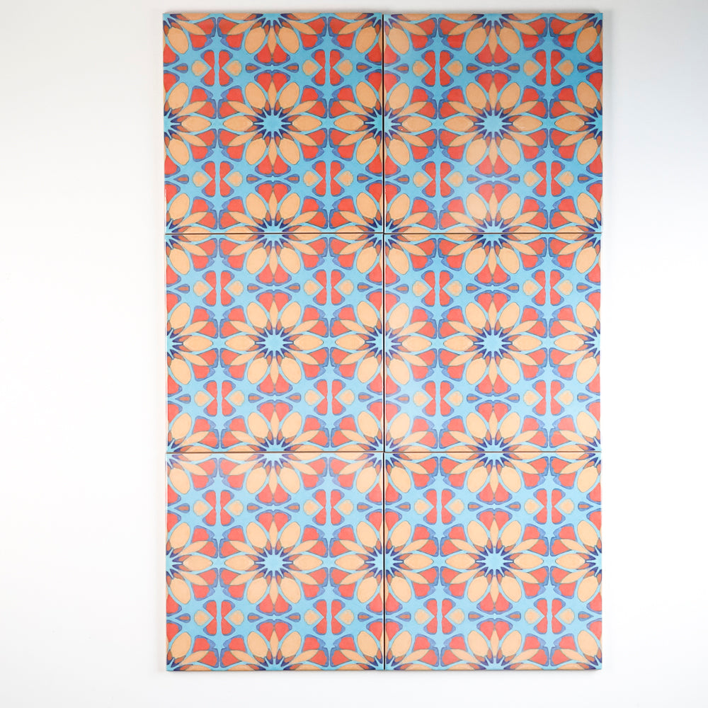 SALE - Set of 16x 15.2cm Moroccan Flower Tile - teal orange
