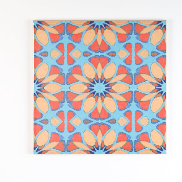 SALE - Set of 16x 15.2cm Moroccan Flower Tile - teal orange