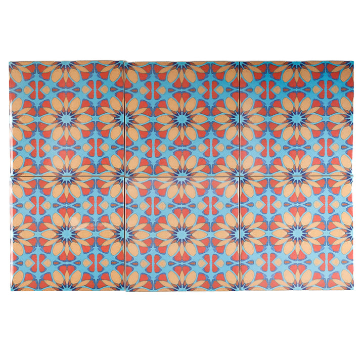 SALE - Set of 16x 15.2cm Moroccan Flower Tile - teal orange
