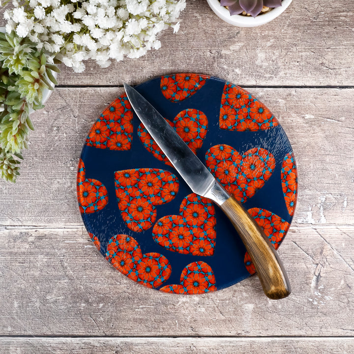 Moroccan Flower Hearts Coasters - Red Orange Blue