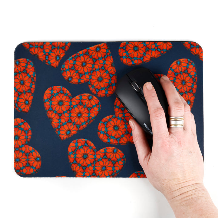 Moroccan Flower Hearts Mat / Gaming Mat - Red Blue