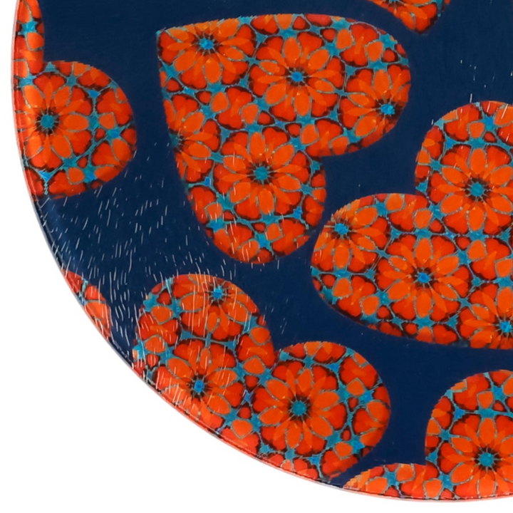 Moroccan Flower Hearts Coasters - Red Orange Blue