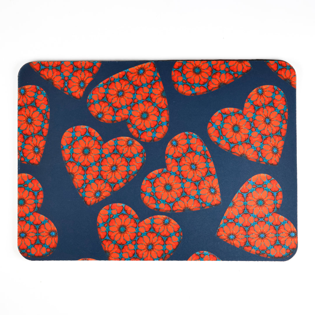 Moroccan Flower Hearts Mat / Gaming Mat - Red Blue