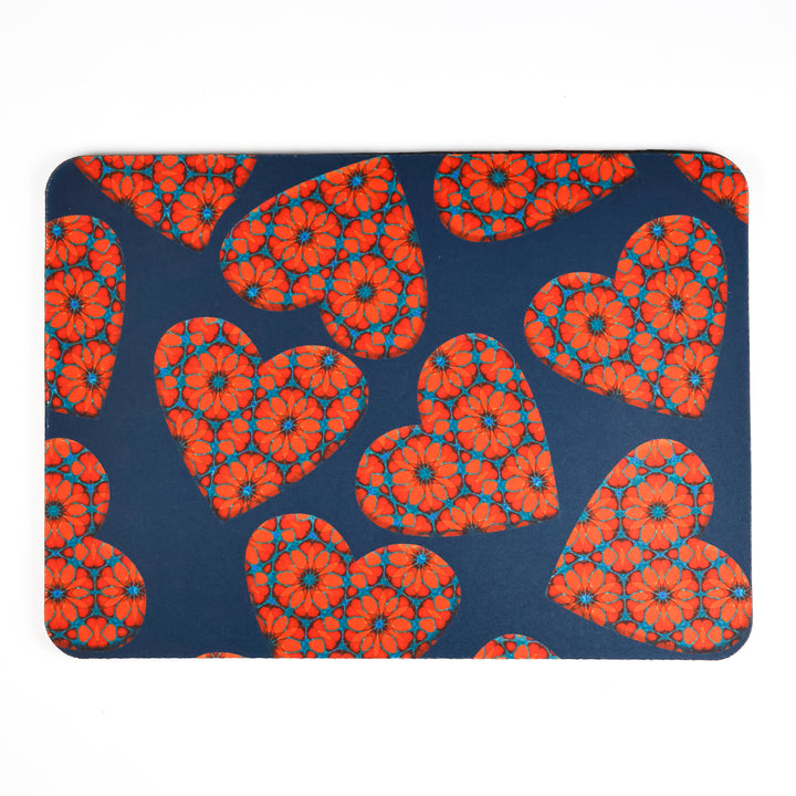 Moroccan Flower Hearts Mat / Gaming Mat - Red Blue