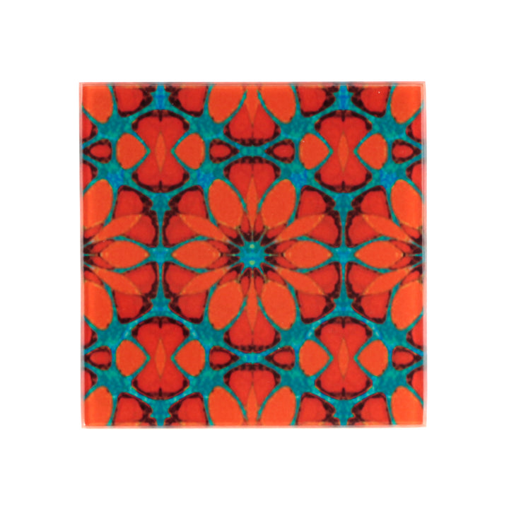 "Red Poppy" - Moroccan Flower - Glass Coaster Set